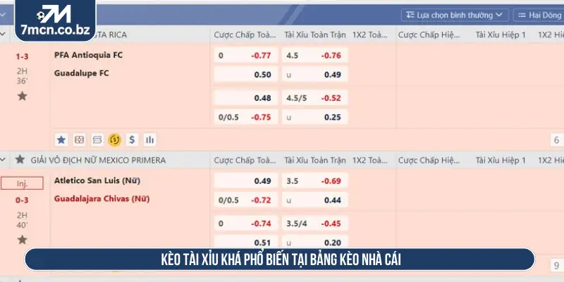 Kèo tài xỉu khá phổ biến tại bảng kèo nhà cái