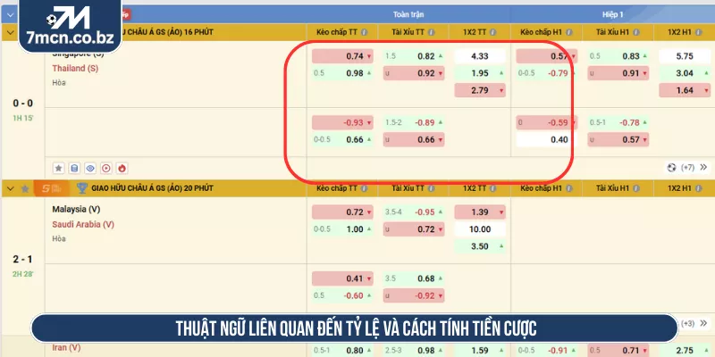 Thuật ngữ liên quan đến tỷ lệ và cách tính tiền cược